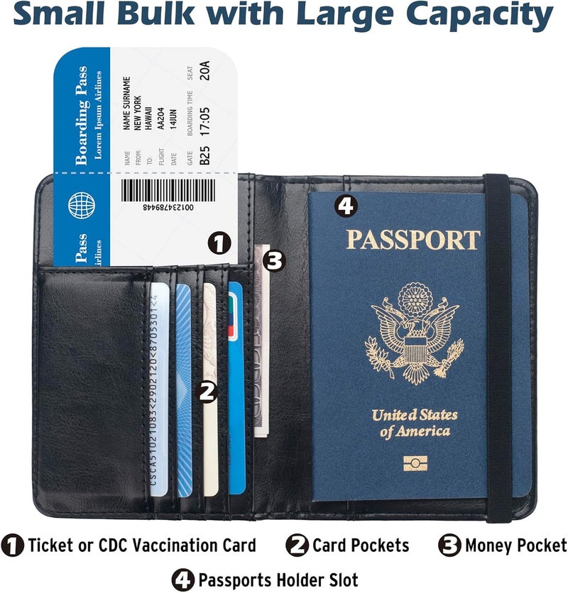 Coowayze Passport Holder Cover for Women Men, Leather US Passport Wallet Case with Vaccine Card Slot for Travel, RFID Passport Book Cover Travel Document Organizer Carrier - Image 4